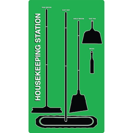 5S Supplies 5S Housekeeping Shadow Board Broom Station Version 11 - Green Board / Black Shadows No Broom HSB-V11-GREEN-BO